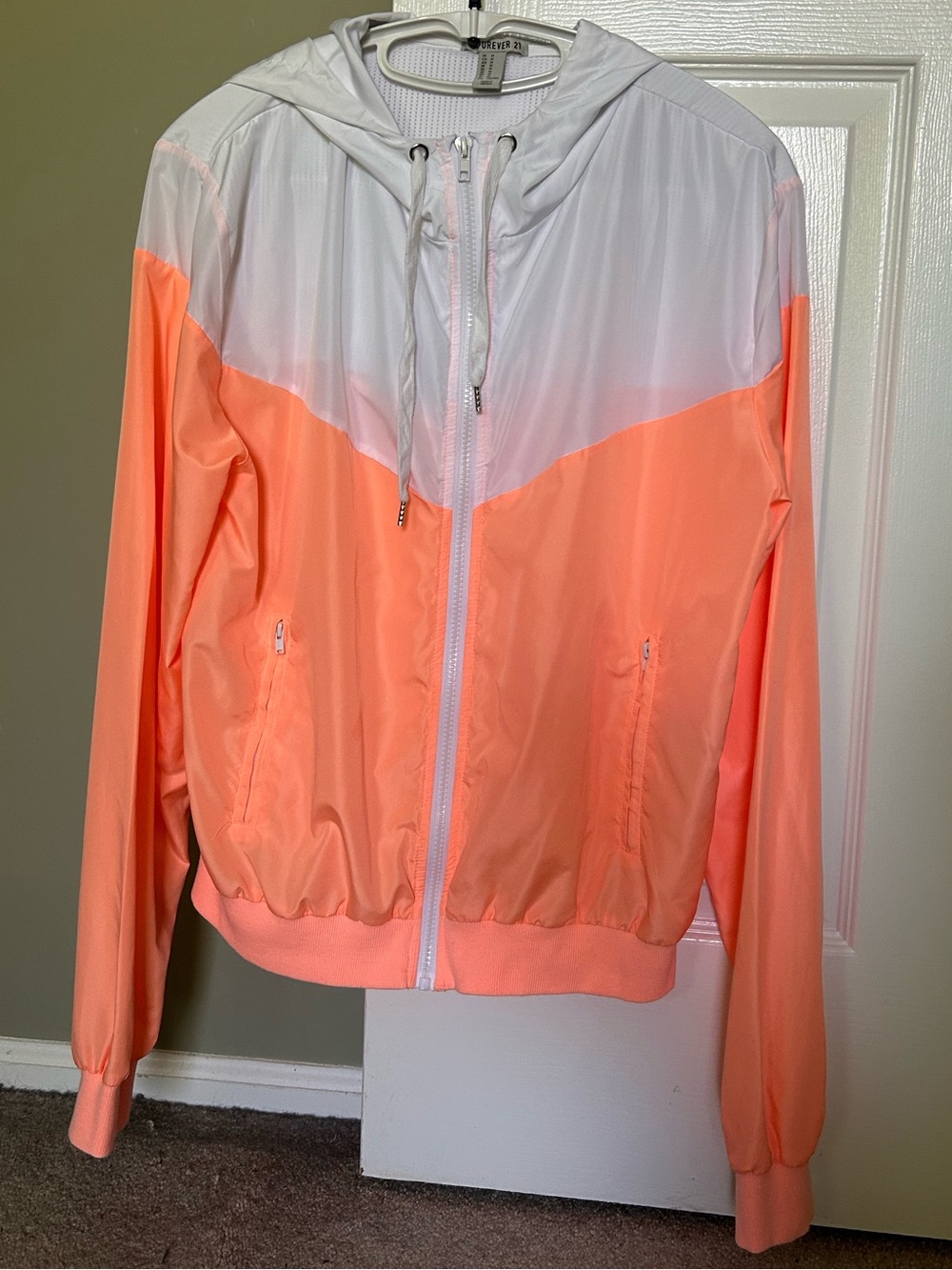 Forever 21 Coral & White Colorblock Windbreaker Jacket